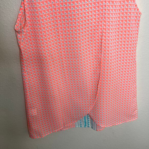 Julie Brown Orange Teal Geo Print Sleeveless Button Up 2 - Picture 9 of 12